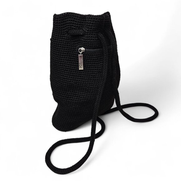 The Sak Black Crochet Small Back Pack Women's Cinch Top Rounded Strap Everyday - Picture 1 of 7